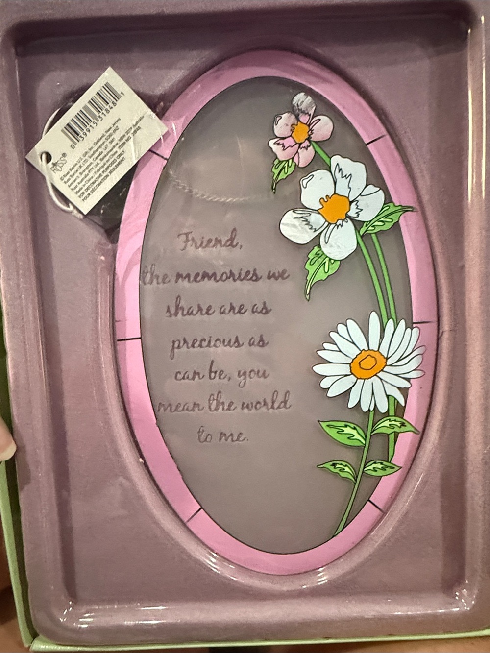 Pink Floral Oval Wall Plaque - Friend Sentiment glass catcher